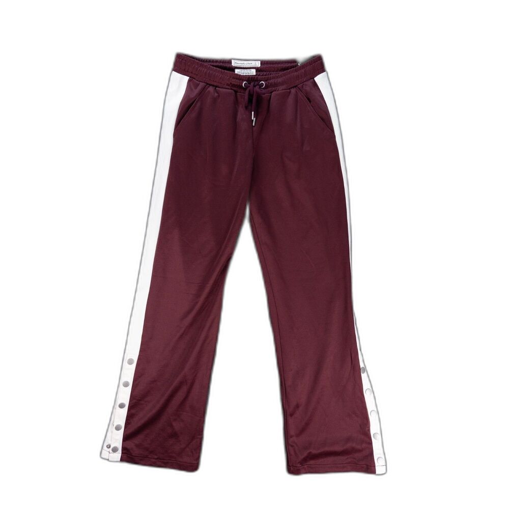 Abercrombie & Fitch Jogger Sweatpants Small Burgundy Snap Side Track Pants NWT